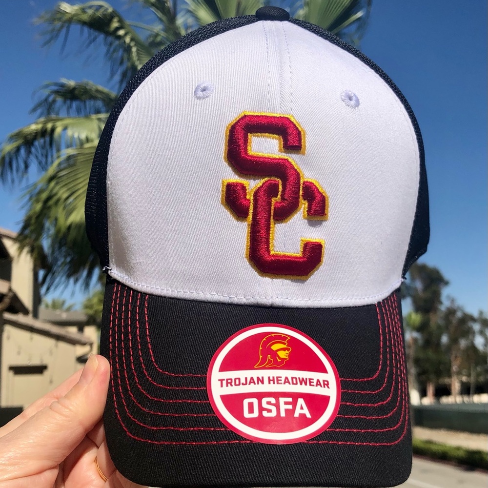 Trojan Headware USC Logo Baseball Cap 6 Panel Black White Baseball Hat NEW